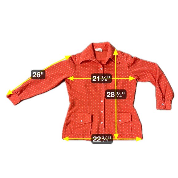 Vintage Polka Dot Blouse Koret Of California Orange Pockets Womens Union Made - Picture 8 of 8